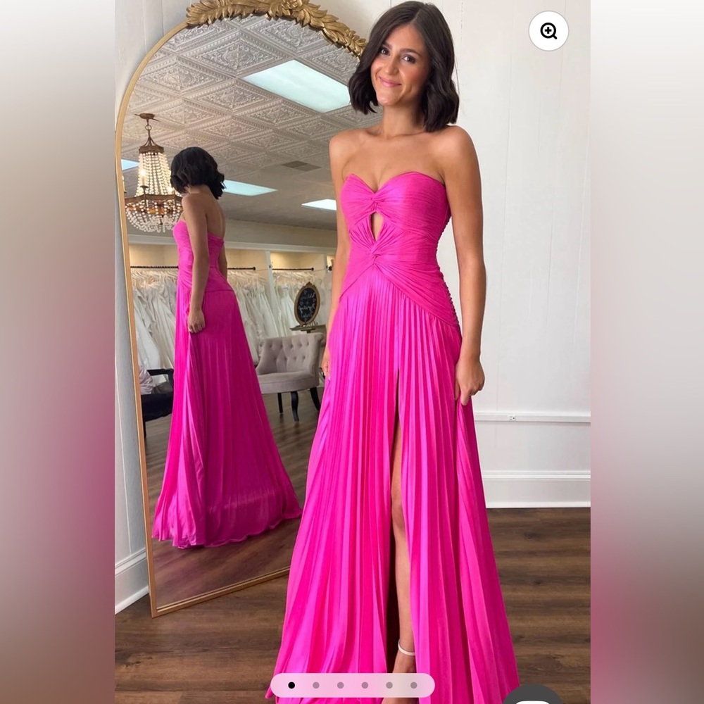 Hot Pink Strapless Keyhole Pleated A-Line Prom Dress